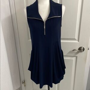 Joseph Ribkoff Navy Blue Sleeveless Tunic / Mini Dress with Zipper & Pockets